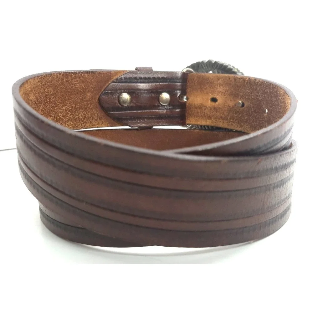 Browning Mens Belt Genuine‎ Full Grain Leather sz 38 With Wolf Head Buckle